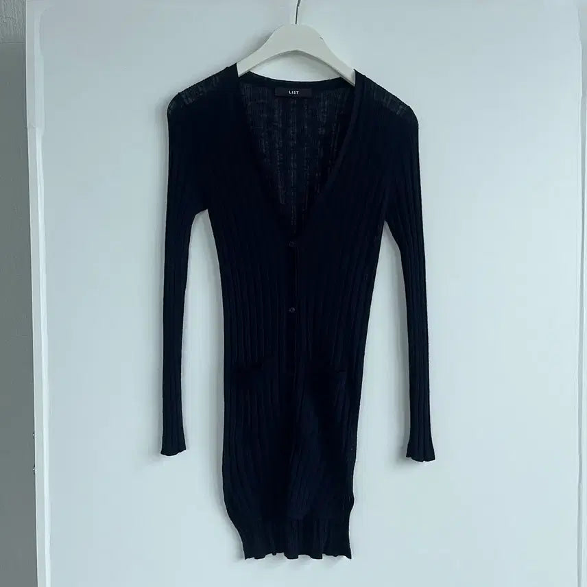 [BUNJANG] LIST Navy Ribbed Long Cardigan / LIST 네이비 골지 롱 가디건