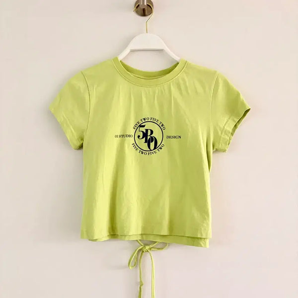 [BUNJANG] O!Oi Light Green Back Ribbon Crop Short Sleeve T-Shirt / 오이오이(O!Oi) 라이트그린 백리본 크롭 반팔티