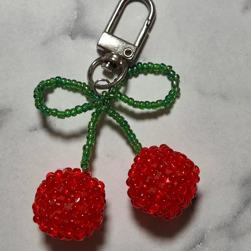 [BUNJANG] Handmade Cherry Bead Keychain / 핸드메이드 비즈 체리 키링