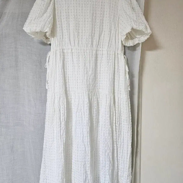 [BUNJANG] Puff Sleeve Waffle Dress White / 퍼프 소매 와플 원피스 / 화이트