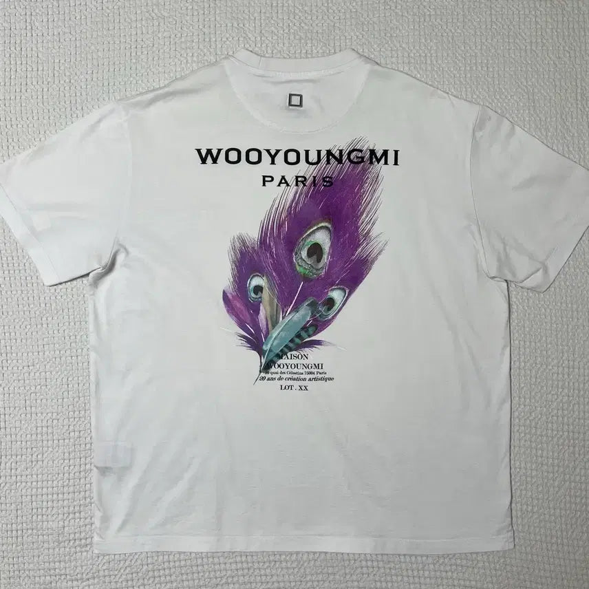 [BUNJANG] Wooyoungmi Feather Print Short Sleeve T-Shirt / (당일배송 정품) 우영미 깃털 반팔티셔츠