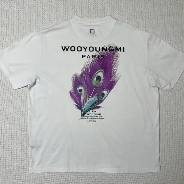 [BUNJANG] Wooyoungmi Feather Print Short Sleeve T-Shirt / (당일배송 정품) 우영미 깃털 반팔티셔츠