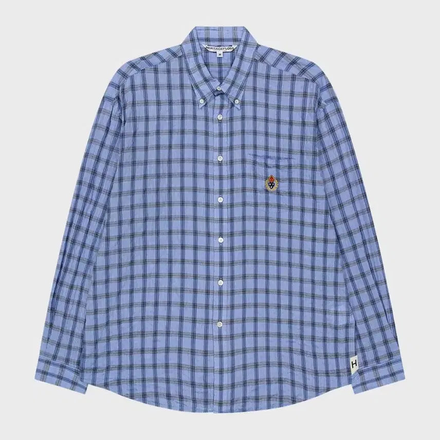 [BUNJANG] Heritagefloss Crest Washed Shear Check Shirt Blue / 헤리티지플로스 크레스트 워시드 시어 체크 셔츠 블루