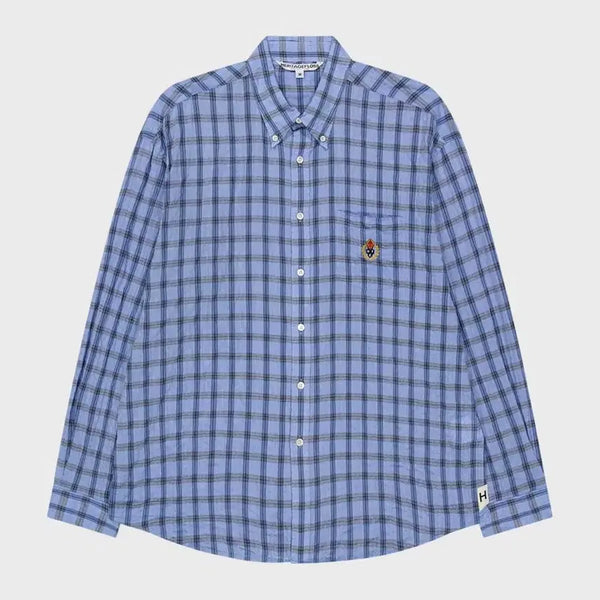[BUNJANG] Heritagefloss Crest Washed Shear Check Shirt Blue / 헤리티지플로스 크레스트 워시드 시어 체크 셔츠 블루