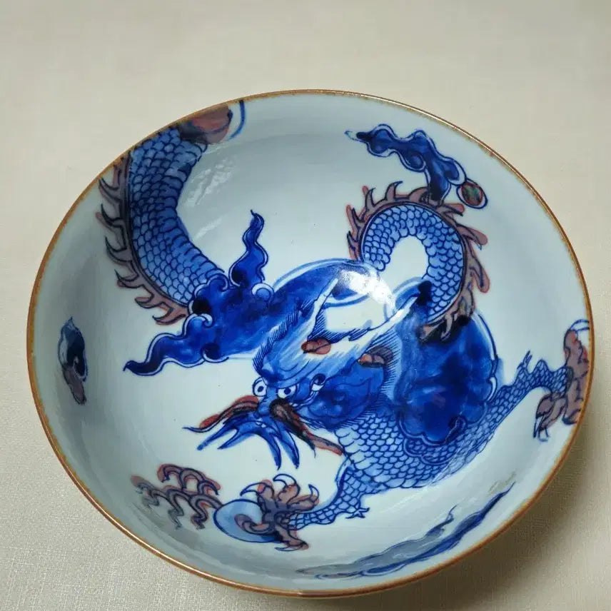 [BUNJANG] Chinese Celadon Blue and White Porcelain 'Dragon and Cloud' Large Bowl / 중국도자기 청화유리홍 운용문 발