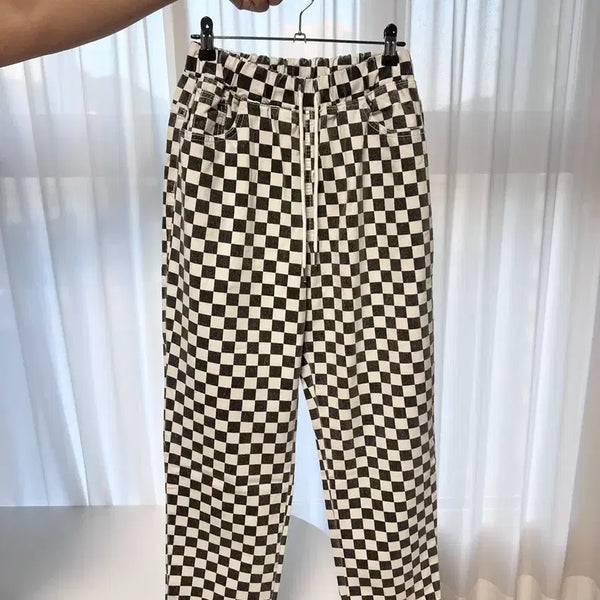 [BUNJANG] Checkered Gingham Elastic Waist Pants / 새상품) 체크 고무줄 밴딩 팬츠