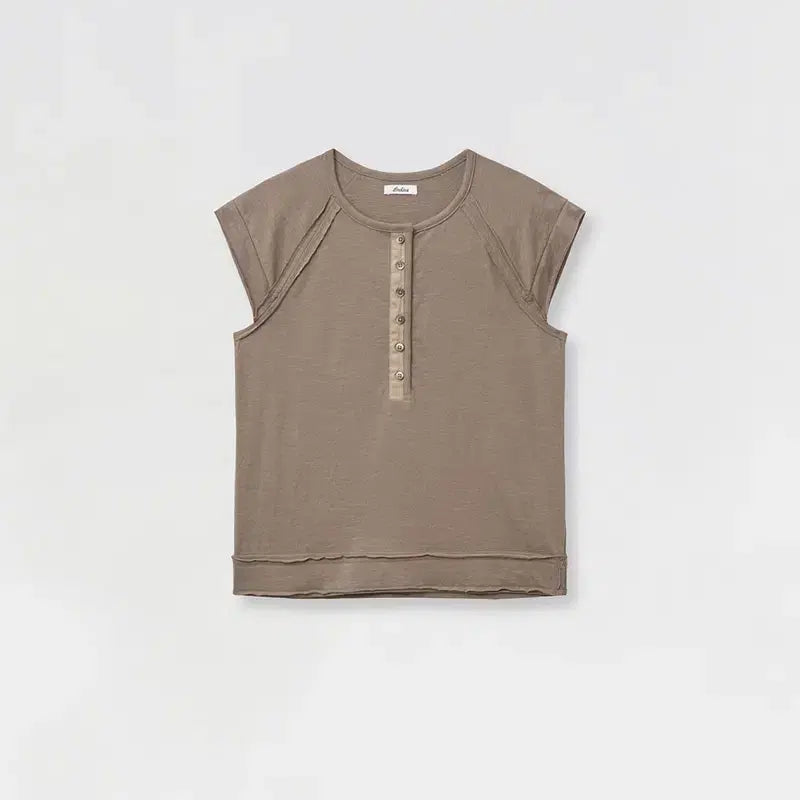 [BUNJANG] Erchiva Hatching Room Toto Henley Neck T-shirts Mud Brown / 에르치바 해칭룸Toto Henley Neck T-shirts Mud Brown