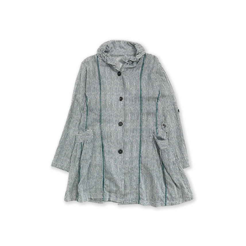 [BUNJANG] Vintage Stripe Linen Long Jacket / 빈티지 스트라이프 린넨 롱 자켓