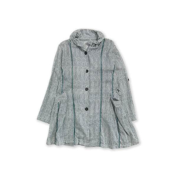 [BUNJANG] Vintage Stripe Linen Long Jacket / 빈티지 스트라이프 린넨 롱 자켓