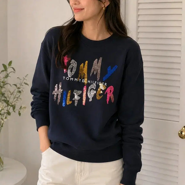 [BUNJANG] Tommy Hilfiger Sequin Sweatshirt M / 타미힐피거 스팽글 맨투맨 M