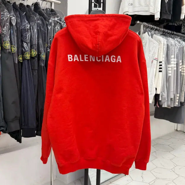 [BUNJANG] Balenciaga Embroidered Back Logo Hoodie Red Oversized XS / [새상품급 / 오버핏 XS] 발렌시아가 자수 백로고 후드티