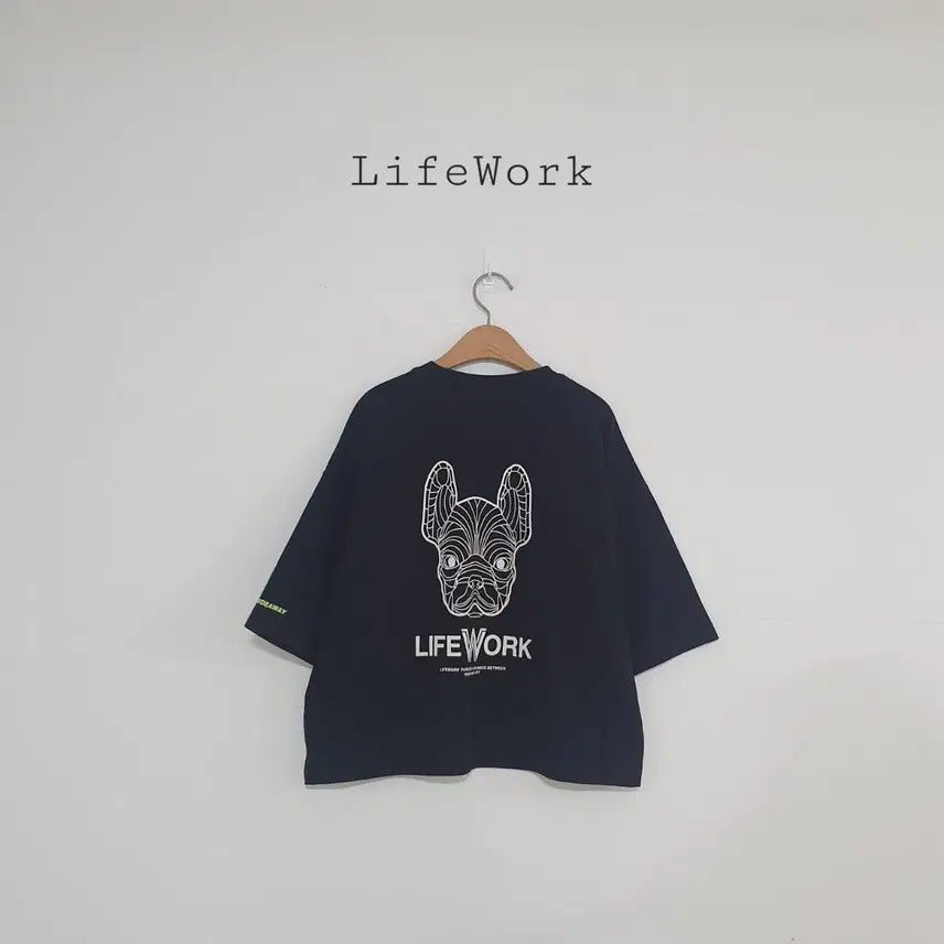 [BUNJANG] Life Work Cropped T-Shirt French Bulldog Print / No.26072305 라이프워크 크롭반팔티 프렌치불독 프린팅