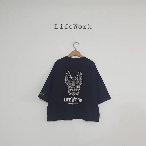 [BUNJANG] Life Work Cropped T-Shirt French Bulldog Print / No.26072305 라이프워크 크롭반팔티 프렌치불독 프린팅