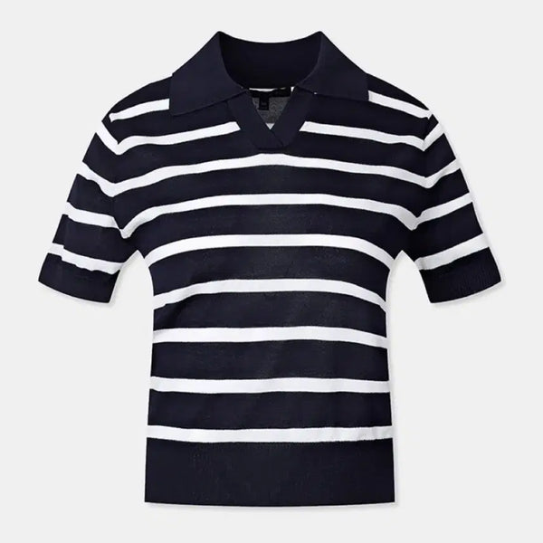[BUNJANG] SPAO Striped Collar Knit Short Sleeve T-shirt / 스파오 스트라이프 카라 니트반팔