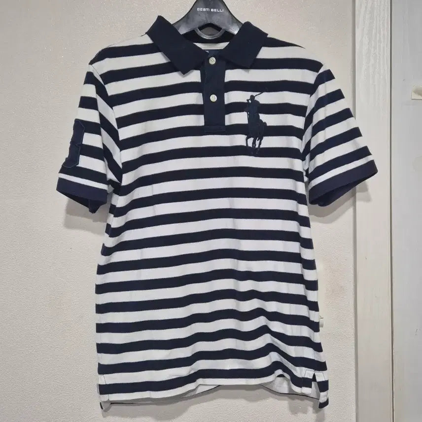 [BUNJANG] Polo Ralph Lauren Striped Polo Shirt (Big Pony) / 폴로 랄프로렌 스트라이프 카라티 네이비( 빅포니