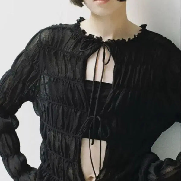 [BUNJANG] ZARA Black Ribbon Cardigan Blouse S / ZARA 자라 블랙 리본 커디건 블라우스 블랙 S
