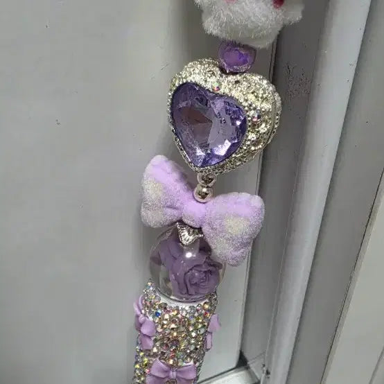 [BUNJANG] Handmade Purple Mushroom Ballpoint Pen with Jewel and Ribbon Accent / 퍼플 버섯 피규어 수제 볼펜