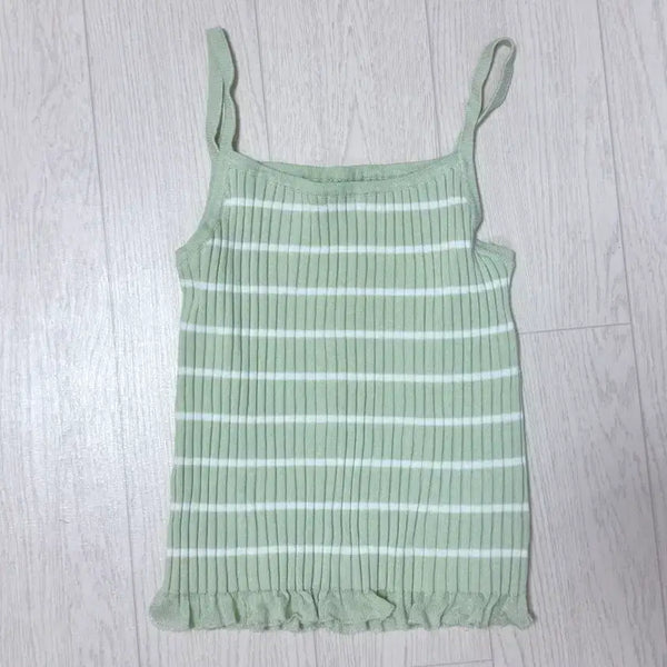 [BUNJANG] TWEE Mint Stripe Frill Sleeveless Top / 트위 민트 스트라이프 프릴 나시