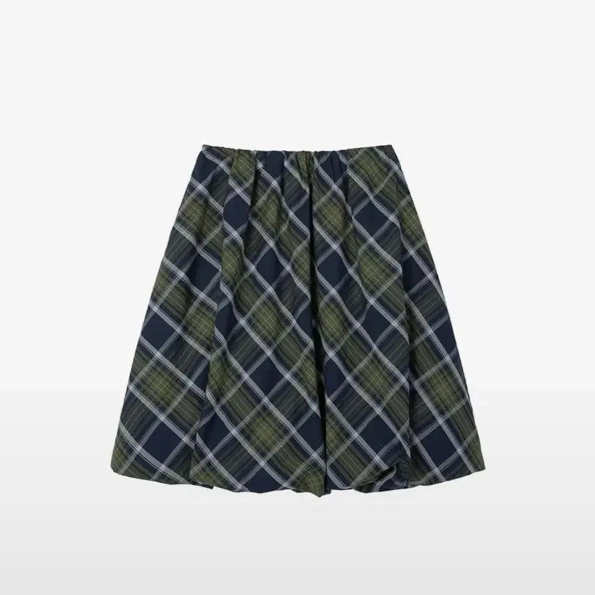 [BUNJANG] Varnishment Puff Check Midi Skirt Green / 바니쉬먼트 퍼프 체크 미디 스커트 그린