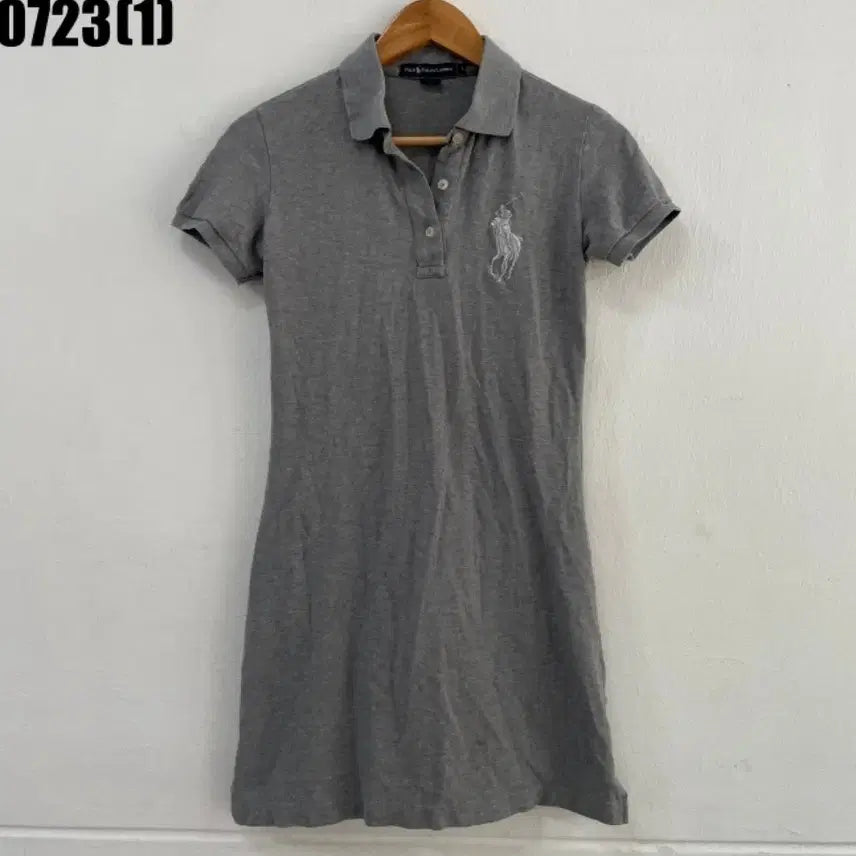 [BUNJANG] Polo Ralph Lauren Women's Big Pony Short Sleeve Polo Dress - Grey, Size L (Slim Fit) / 폴로 랄프로렌 여성 그레이 빅포니 반팔 카라 원피스 L 슬림핏