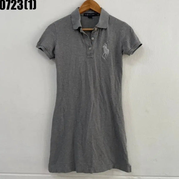 [BUNJANG] Polo Ralph Lauren Women's Big Pony Short Sleeve Polo Dress - Grey, Size L (Slim Fit) / 폴로 랄프로렌 여성 그레이 빅포니 반팔 카라 원피스 L 슬림핏