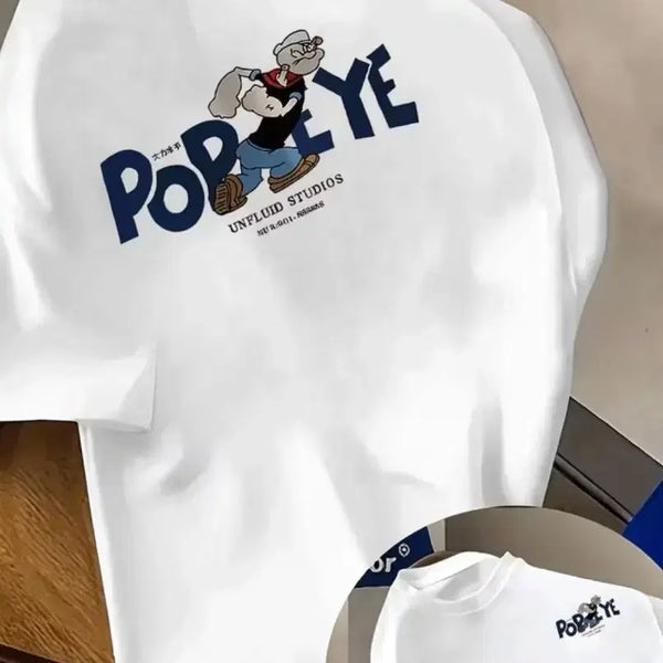 [BUNJANG] Popeye Short Sleeve Cotton T-Shirt (Black/White) / [새옷]뽀빠이 반팔 면 티셔츠 (블랙/화이트)