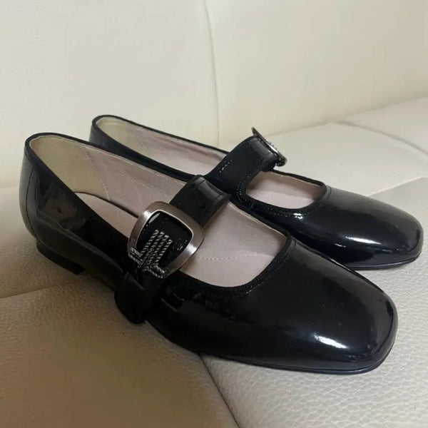 [BUNJANG] LANVIN Collection Black Enamel Mary Jane Flat Shoes / (240)랑방 컬렉션 블랙 에나멜 메리제인 플랫슈즈
