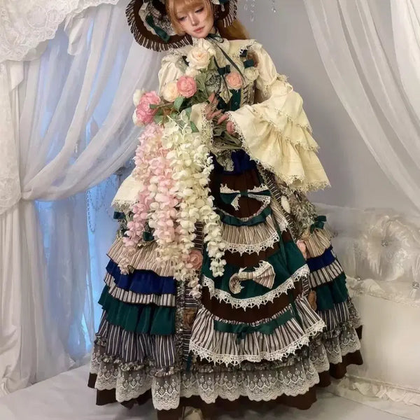 [BUNJANG] Lolita Dress with Lace and Flower Accessory / 로리타 드레스