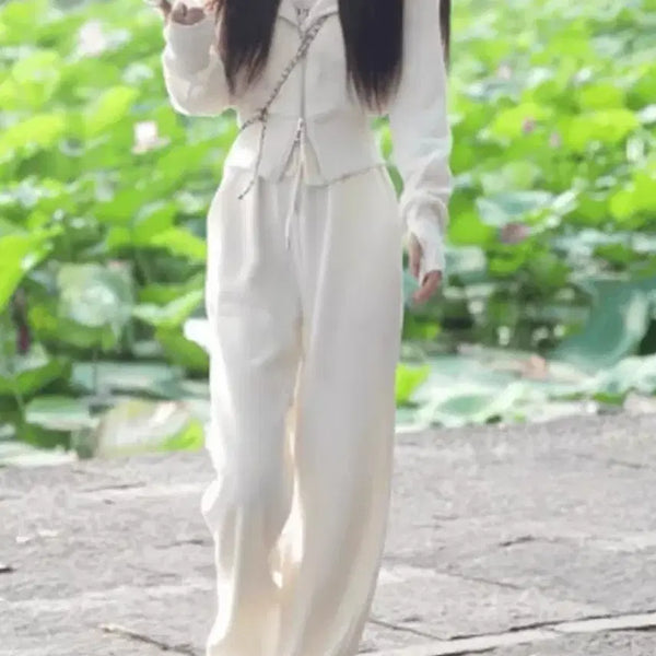 [BUNJANG] Cream Training Set - Hoodie Zip-up & Wide Pants / 트레이닝 세트