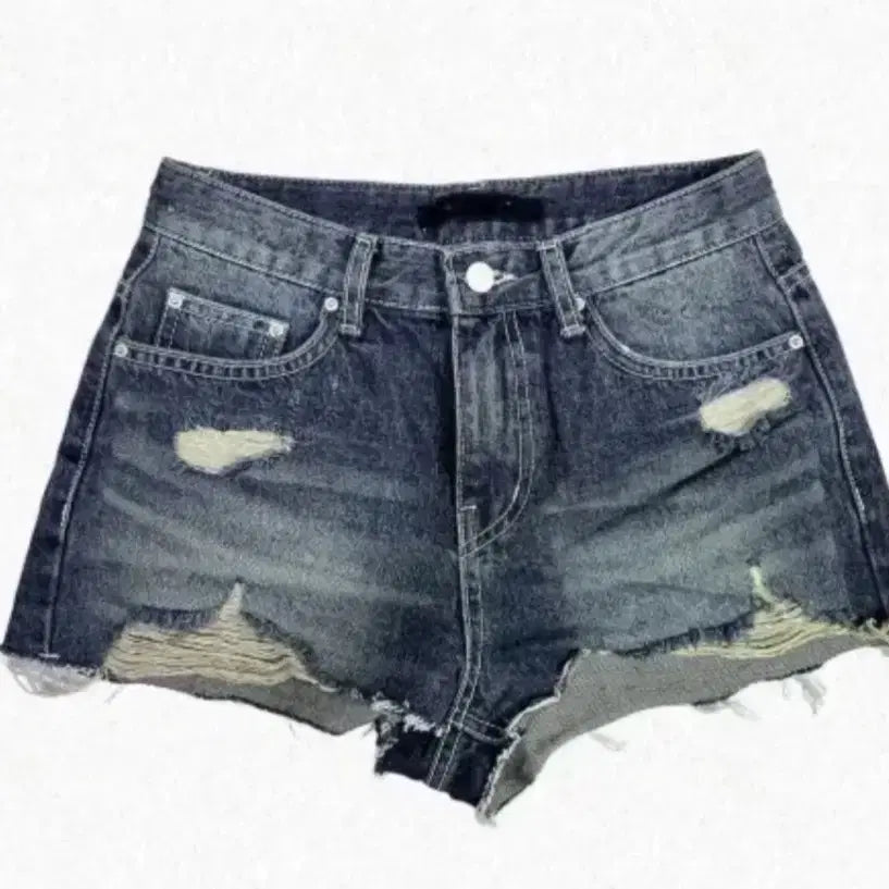 [BUNJANG] Karina Ripped Light Wash Denim Shorts / 카리나 반바지 진청 데미지 데님숏팬츠 반바지