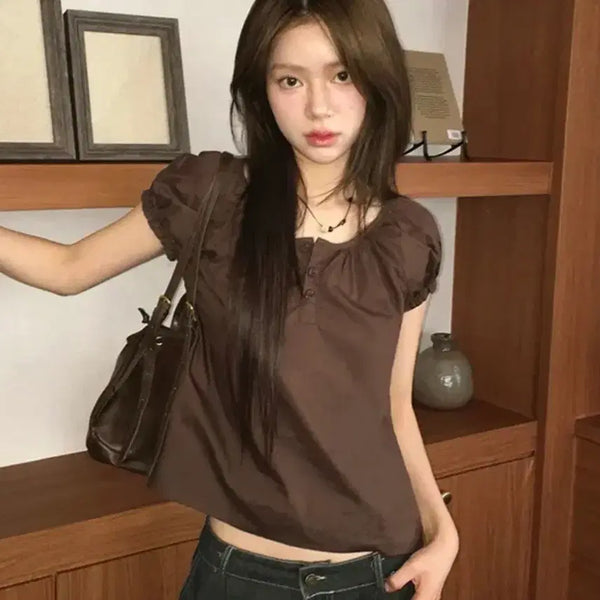 [BUNJANG] Mocamuse Short Sleeve Button Blouse / 모카무스 반팔 단추 블라우스