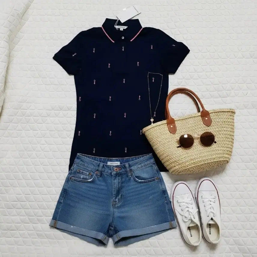 [BUNJANG] Beanpole Women's Navy Short-Sleeve Polo T-Shirt (Size 55/90) / 55 새상품 빈폴 여성 90 반팔 카라 티셔츠 새제품 여자 반팔티