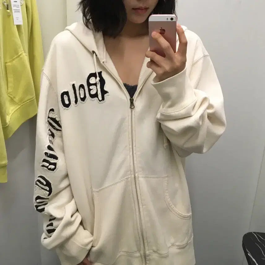 [BUNJANG] Polo Ralph Lauren Lettering Patch Hoodie Cream / 폴로 랄프로렌 레터링 패치 후드집업 크림