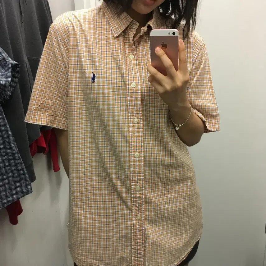 [BUNJANG] Polo Ralph Lauren Check Short Sleeve Shirt Orange / 폴로 랄프로렌 체크 반팔 셔츠 오렌지
