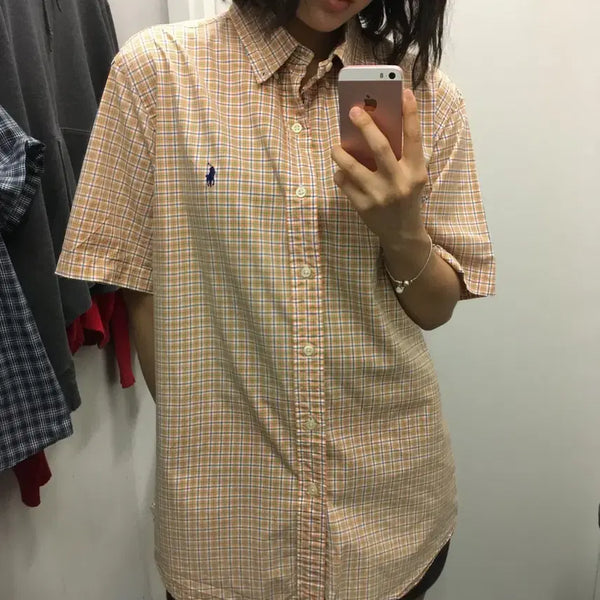 [BUNJANG] Polo Ralph Lauren Check Short Sleeve Shirt Orange / 폴로 랄프로렌 체크 반팔 셔츠 오렌지