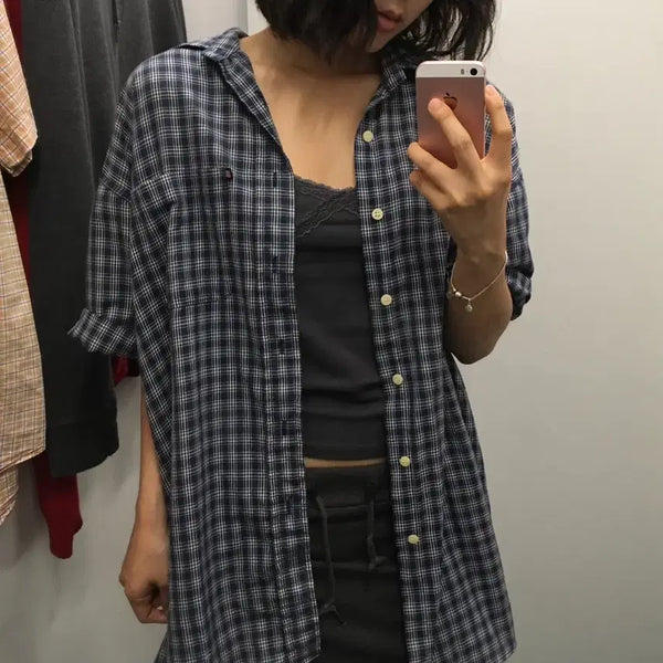 [BUNJANG] Polo Ralph Lauren Plaid Short Sleeve Shirt Navy XL / 폴로 랄프로렌 체크 반팔 셔츠 네이비
