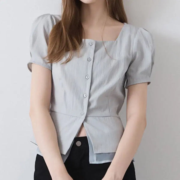 [BUNJANG] MIXXO Square Neck Peplum Blouse - Light Blue (L) / 새상품)미쏘 스퀘어넥 페플럼 블라우스 라이트블루