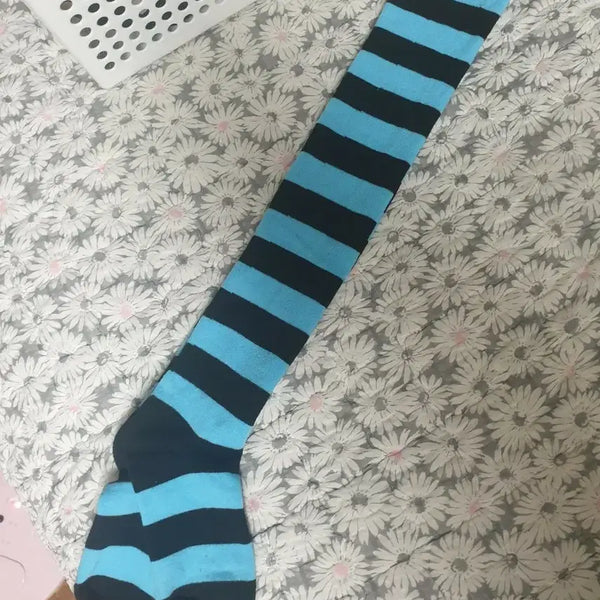 [BUNJANG] Emo Cinnkid Striped Long Socks - Blue / 이모 씬키드 양말 블루