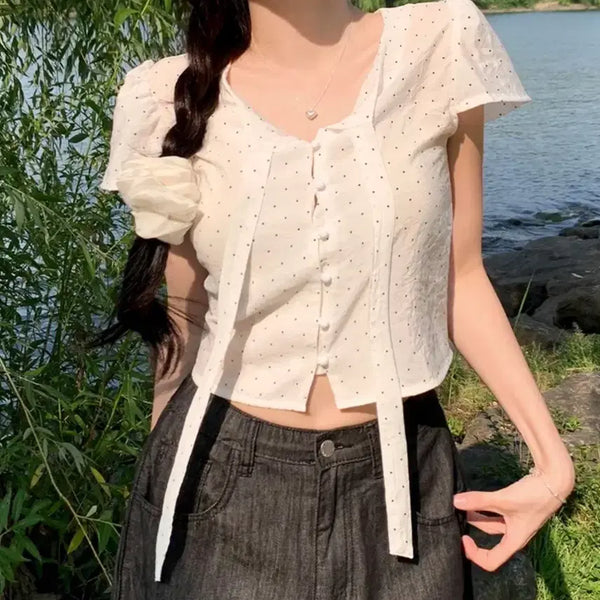 [BUNJANG] Dot Short Sleeve Blouse / 도트 반팔 블라우스