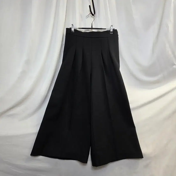 [BUNJANG] Black Wide Leg 8-Quarter Slacks (Waist Banding) / 허리뒤배딩 통큰검정 와이드8부 슬랙스29~31