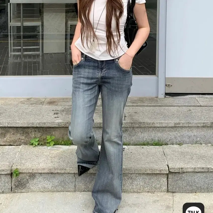 [BUNJANG] Mixxo Low Rise Washed Bootcut Denim Jeans / 미쏘 mixxo 로우라이즈 워싱 부츠컷 데님