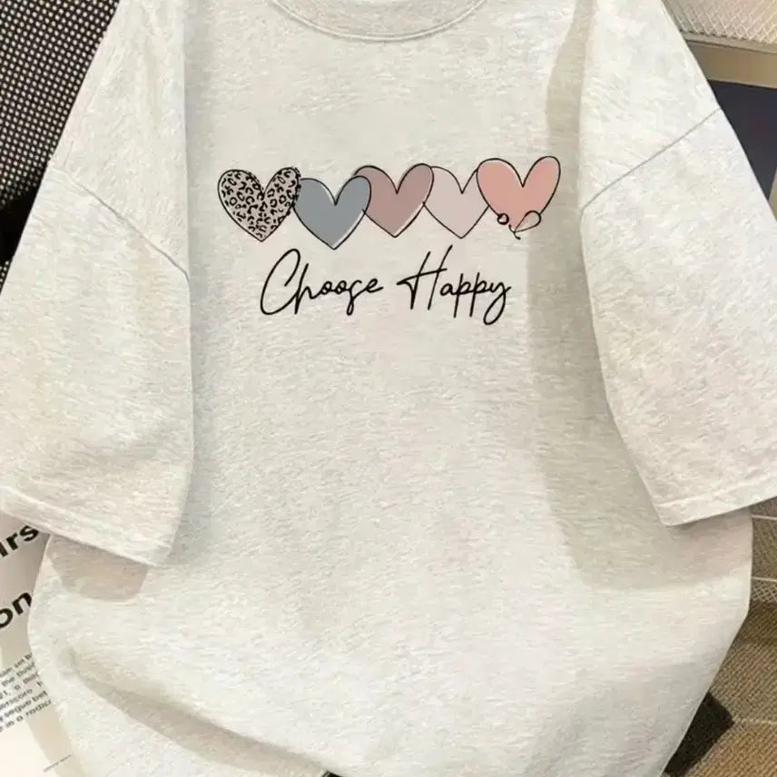 [BUNJANG] Oversized Heart Print Cotton T-Shirt / [새옷]오버핏 하트 반팔 면 티셔츠. 재질굿