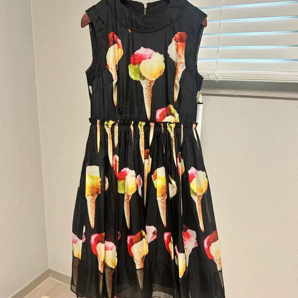 [BUNJANG] Sleeveless Black Dress with Ice Cream Pattern / 민소매 블랙 원피스