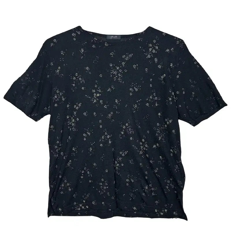 [BUNJANG] Black Flower Short Sleeve T-Shirt / 블랙 플라워 반팔 티 잔꽃 반팔 미니꽃 데일리 캐주얼 [L]
