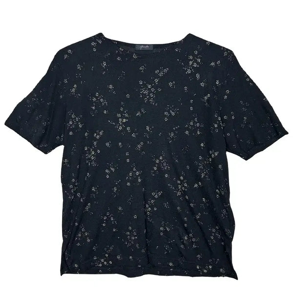 [BUNJANG] Black Flower Short Sleeve T-Shirt / 블랙 플라워 반팔 티 잔꽃 반팔 미니꽃 데일리 캐주얼 [L]