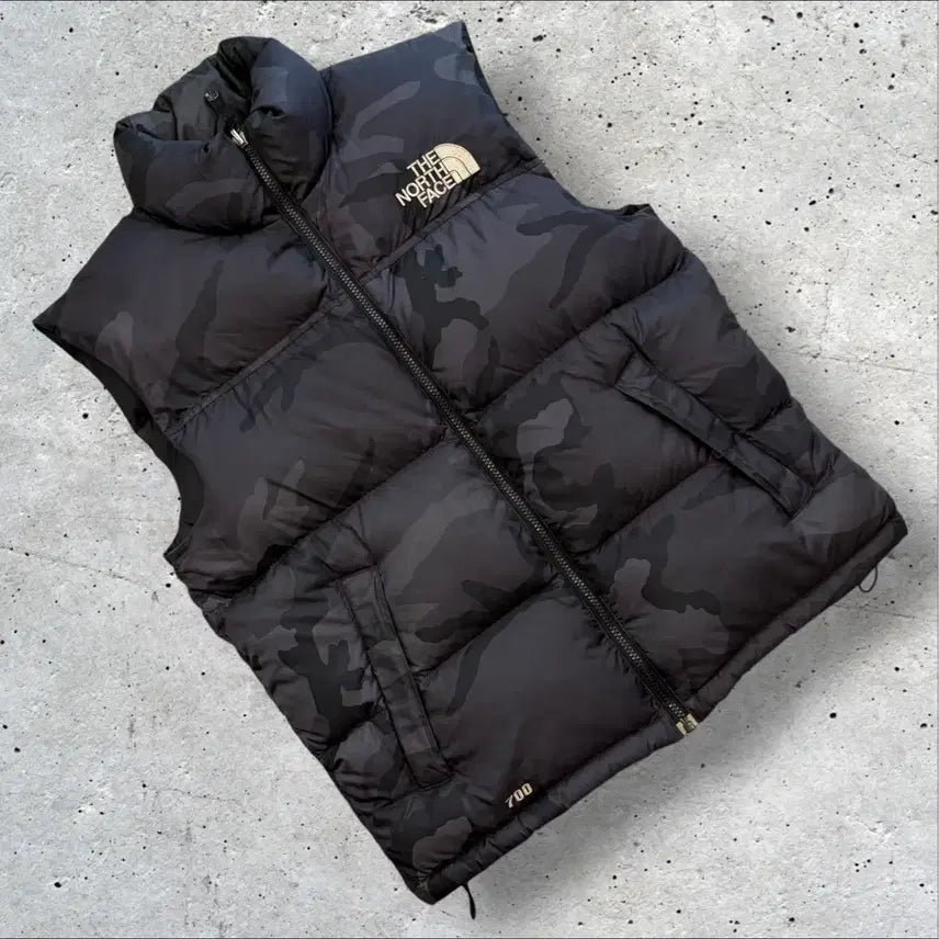 [BUNJANG] The North Face Camo Padded Vest (Black, Polyester) - Size S / [S] 노스페이스 카모 패딩 베스트 E656