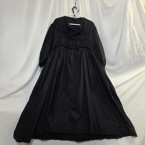 [BUNJANG] Black Shirring 5-Length Sleeve Midi Dress (Free Size) / 블랙 여성셔링 5부원피스F