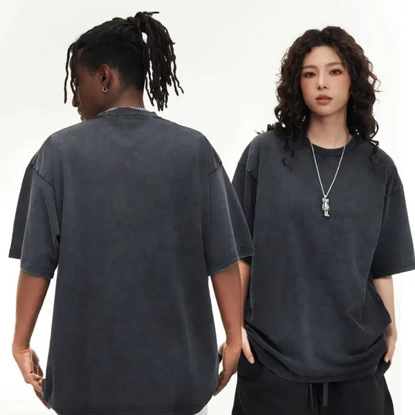 [BUNJANG] Unisex Washed Oversized Short Sleeve T-Shirt S-5XL / 남녀용 오버핏 워싱 반팔 티셔츠 S~5XL
