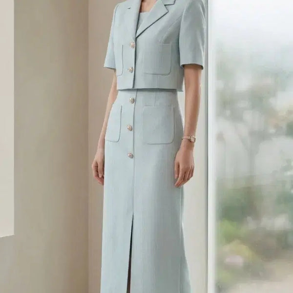 [BUNJANG] LINE EDITION 2024 Jacket Layered Slim Line Dress - Size 55 / (55)새상품/라인어디션 2024년 자켓 레이어드 원피스