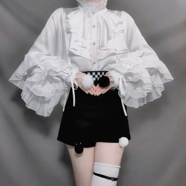 [BUNJANG] Lolita Frill Blouse - Cosplay, Gothic, Goth Lolita, Y2K Style / 로리타 프릴 블라우스 / 중브 코스프레 y2k 고딕 고스로리 공겜여주